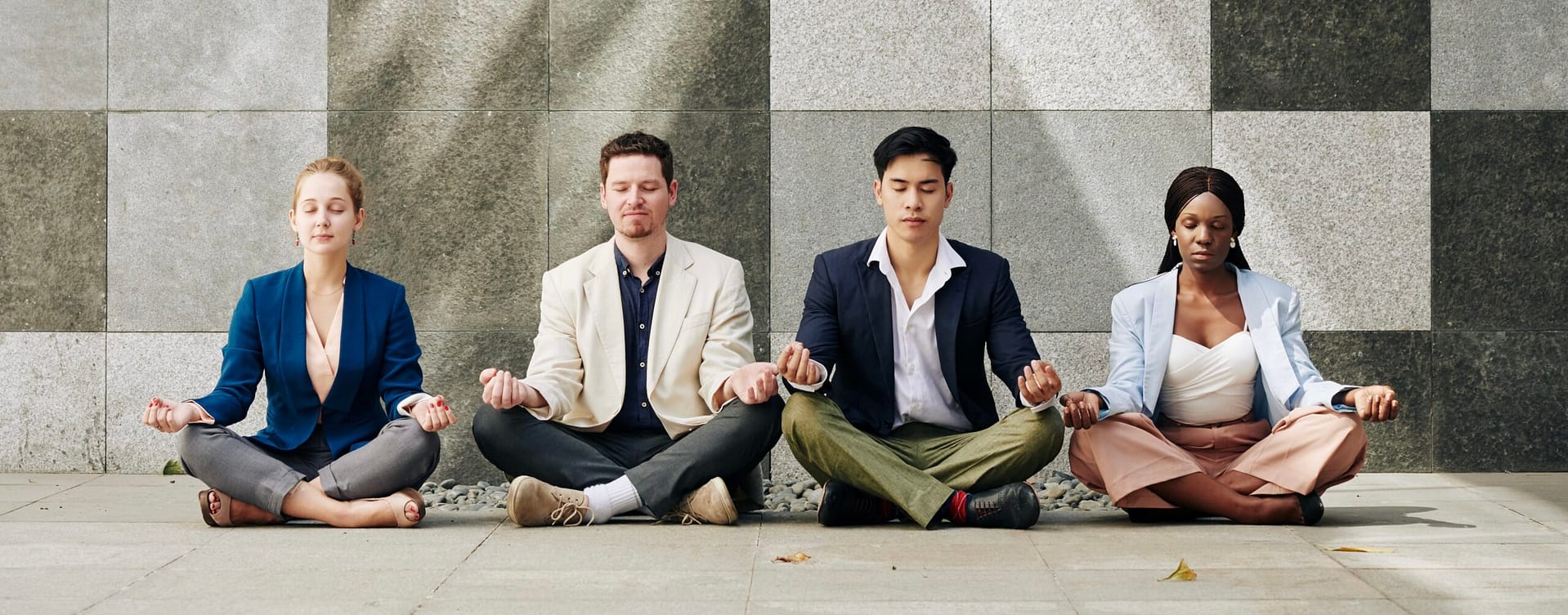 Corporate group mindfulness meditation session.