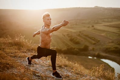 Outdoor performance mobility yoga practice.